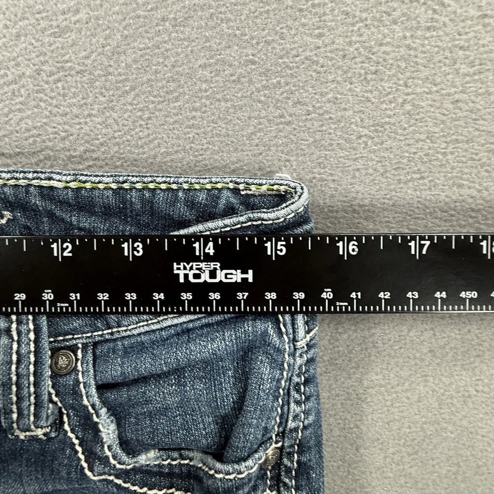 Wrangler Rock 47 Womens Blue Denim‎ Ultra Low Rise Bootcut Jeans 3X34 Y2K - Picture 7 of 10